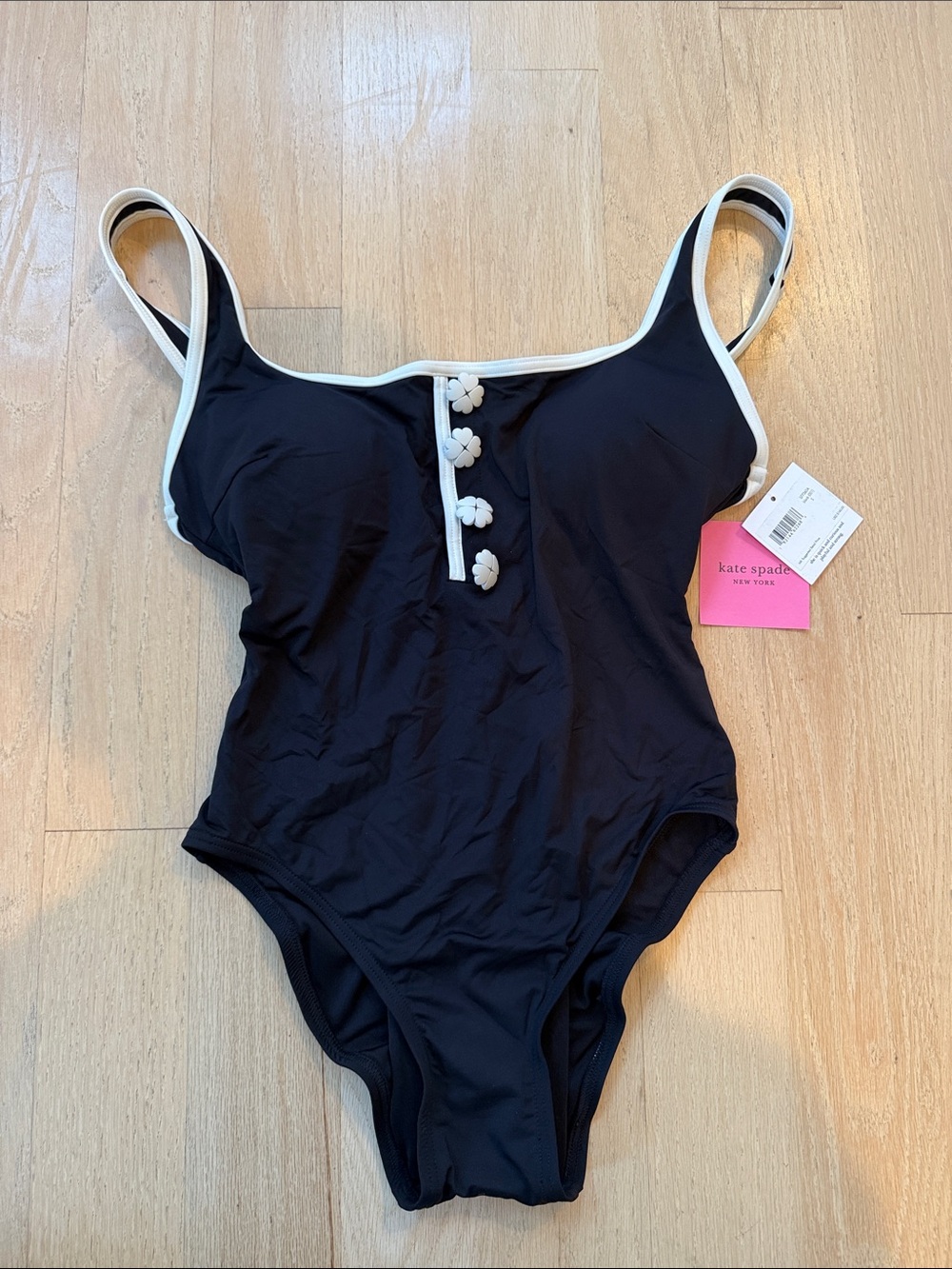 kate spade Navy One-Piece Swimsuit with White Trim and Flower Accents